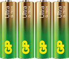 Батарейка лужна GP Ultra Alkaline AA Batteries 15AU/LR6 1.5V (4-Pack) (4891199220180) - зображення 1