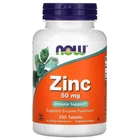 Цинк глюконат 50 мг Now Foods Zinc для иммунитета зрения и здоровья эндокринной системы 250 таблеток
