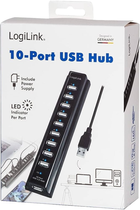 Hub USB LogiLink USB 2.0 Type-A 10-portowy Black (4260113571286) - obraz 3