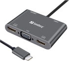 Hub USB Sandberg USB-C to 2xHDMI, VGA, USB-A, USB-C PD Grey (5705730136351) - obraz 1