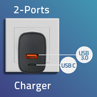 Мережевий зарядний пристрій Qoltec GaN Power Pro Charger USB-C USB-A 30W 5-20V 1.5-3A Black - зображення 3
