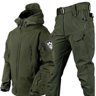 Чоловічий Костюм на флісі Куртка + Штани олива / Демісезонний Комплект Softshell розмір 3XL