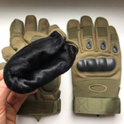 Зимові утеплені рукавиці з кісточками та сенсорними накладками олива розмір M - зображення 6