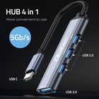 USB Hub Qoltec Hub Adapter USB-C 4 in 1 USB 2.0 USB 3.0 Grey - obraz 5