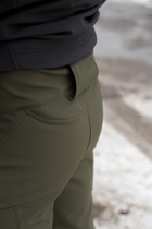 Чоловічі штани SoftShell для НГУ оливковий колір на флісі із високою посадкою / Вітро та водозахисні штани S - зображення 9