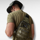 Тактическая укрепленная мужская сумка слинг со многими карманами и крепежами молли Molle хаки - изображение 7