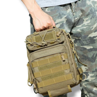 Тактическая укрепленная мужская сумка слинг со многими карманами и крепежами молли Molle олива - изображение 7