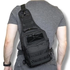 Тактическая укрепленная мужская сумка слинг со многими карманами и крепежами молли Molle черная - изображение 11