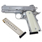 Стартовый пистолет Colt 1911, KUZEY 911-SX#3 Shiny Chrome Plating/White Grips, Сигнальный пистолет под холостой патрон 9мм, Шумовый - изображение 7