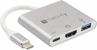 Adapter Techly USB Type-C - USB Type-C + HDMI + DisplayPort Silver (8059018362596) - obraz 1