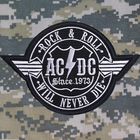 Вышитый шеврон с рок-группой AC/DC "Rock & Roll Will Never Die" на липучке Черно-серый (N0519M) - изображение 1