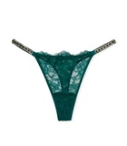Жіночі трусики камінці Victoria's Secret Shine Chain Strap Lace Thong Panty Black Ivy зі стразами M зелені
