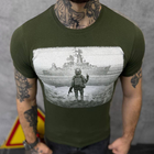 Универсальная мужская футболка с патриотическим принтом кулир олива размер S - изображение 2