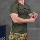 Чоловіча потовідвідна футболка з принтом "Йода" Coolmax олива розмір S - зображення 3