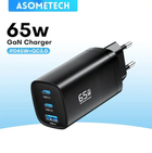 Сетевое зарядное устройство ASOMETECH GaN 65W 1USB+2Type-C Fast Charger Black