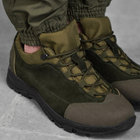 Мужские кожаные Кроссовки на прошитой резиновой подошве олива размер 40 - изображение 6