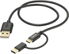 Kabel Hama 2w1 USB Type A - micro-USB - USB Type C M/M 0.75 m Black (4047443443731) - obraz 1