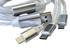 Kabel LED Reekin 3in1 micro-USB - Lightning + USB Type-C - USB Type A 1 m White (CAB-020-1M) - obraz 1