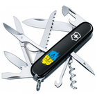 Ніж Victorinox Huntsman Ukraine 91 мм Чорний Тризуб фігурний на тлі прапора (1.3713.3_T1026u) - изображение 1