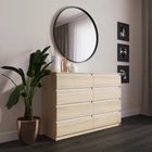 Комод VAYS R-8 Дуб Сонома-Белые планки, 8 ящиков без ручек, ЛДСП, 140×40×98 см – для спальни, гостиной, прихожей