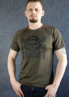 Футболка летняя "Tankist" с коротким рукавом олива Coolpass (размер XXL) с надписью "Стальной молот" и череп в шлеме - изображение 1