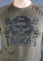 Футболка летняя "Tankist" с коротким рукавом олива Coolpass (размер XXL) с надписью "Стальной молот" и череп в шлеме - изображение 3