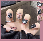 Короткие накладные ногти на клею Kuromi (Куроми) аниме корейском стиле с дизайном кпоп y2k аниме для косплея 24шт черно-розовый (AN)32283