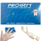 Одноразові пудровані білі нестерильні латексні рукавички PROGEN (Medium, розмір M), 100шт./уп. - зображення 1