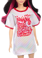 Lalka Barbie Fashionistas Doll #214, Black Wavy Hair With Twist ‘n’ Turn Dress & Accessories, 65th Anniversary (HRH12)