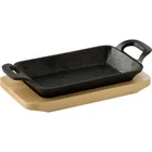 Форма чавунна з дерев'яною підставкою прямокутна MasterPro Cook & share BGMP-3807-4 17х10 см чорна