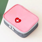 Мини-аптечка органайзер, дорожная сумка для хранения лекарств / таблеток / медикаментов, 13х10х4 см, розовая с серым (83691098) - изображение 1