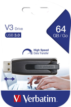 Флеш пам'ять Verbatim Storen Go V3 64GB USB 3.2 Black (23942491743) - зображення 1