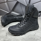 Летние мужские берцы с протекторной подошвой / кожаные ботинки черные размер 44 - изображение 4