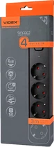 Мережевий подовжувач VIDEX ONCORD з/з 4п 3м 3x1.5мм з кнопкою Black (VF-PD43G-B)