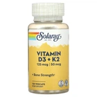Вітамін Д3 и К2, Vitamin D-3 & K-2, Solaray, без сої, 120 капсул (SOR-57445)