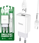 Зарядное устройство Hoco C81A 2.1A порт USB + кабель USB-TypeC White (36684)