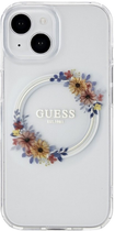 Etui Guess PC TPU Flowers Ring Glossy Logo MagSafe do Apple iPhone 15 Transparent (3666339221706) - obraz 1