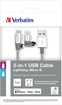 Кабель Verbatim 2в1 USB - Lightning + MicroUSB 1 м Сріблястий (23942488699) - зображення 8