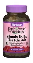 Вітаміни Bluebonnet Nutrition Вітамін В6+B12+Фолієва кислота Earth Sweet Chewables Смак Малини 60 жувальних таблеток