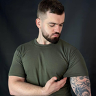 Мужская хлопковая футболка с круглой горловиной олива размер S - изображение 6