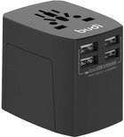 Універсальний мережевий зарядний пристрій Budi 4 x USB 5 A EU/UK/AUS/US/JP Black (6971536923559) - зображення 1