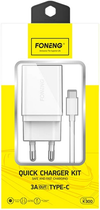 Мережевий зарядний пристрій Foneng 1 x USB + кабель USB - USB-C White (K300 Type-C) - зображення 3