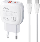 Мережевий зарядний пристрій Ldnio USB-C 20 W + кабель USB-C - USB-C (A2313C Type-C-Type-C) - зображення 1