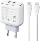 Ładowarka sieciowa Ldnio 2 x USB-C 35 W + Kabel USB-C - Lightning (A2528C Type C - Lig)