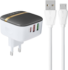 Мережевий зарядний пристрій Ldnio 2 x USB - USB-C 32 W + кабель MicroUSB (A3513Q Micro) - зображення 1