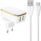 Мережевий зарядний пристрій Ldnio 2 x USB + кабель USB-C (A2204 Type-C) - зображення 1