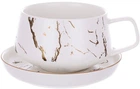 Чайна чашка з блюдцем Marble Luxury 320мл фарфор білий із золотом