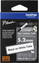 Taśma etykietowa Brother HSE-211E 5.2 mm 1.5 m White/Black