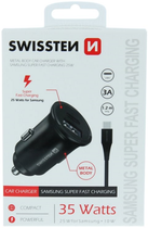 Ładowarka samochodowa Swissten Samsung Super Fast Charging USB-C USB-A 35W + kabel USB-C 1.2 m Black (20117100) - obraz 2