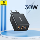 Сетевое зарядное устройство Baseus Compact 30w PD 2xUSB-A USB-C ports charger black